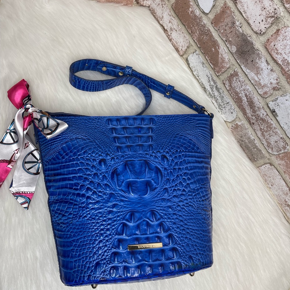 Brahmin Blue Croc-Embossed Shoulder Bag - Picture 4 of 14